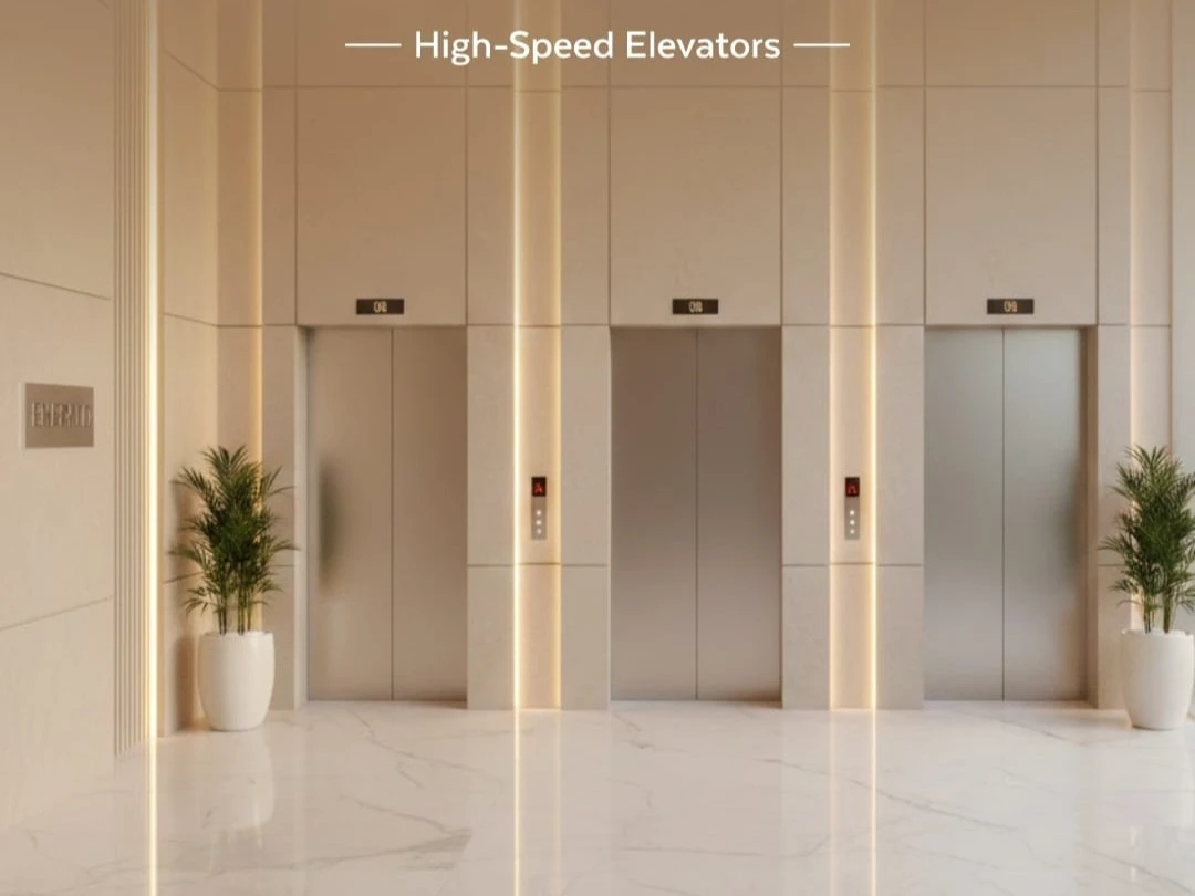 Emerald Forum Passenger Elevators Lift Lobby with Premium Granite Jambs and Tile Wall Cladding