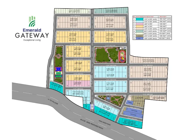 Official structural masterplan engineering blueprint drawing showing plot distribution blocks at Emerald Gateway Indore