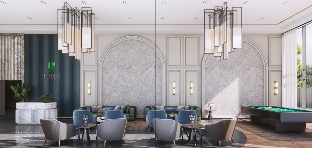 Double-height grand structural main entrance lobby facade and drop-off zone architecture at Emerald Kingsvilla.