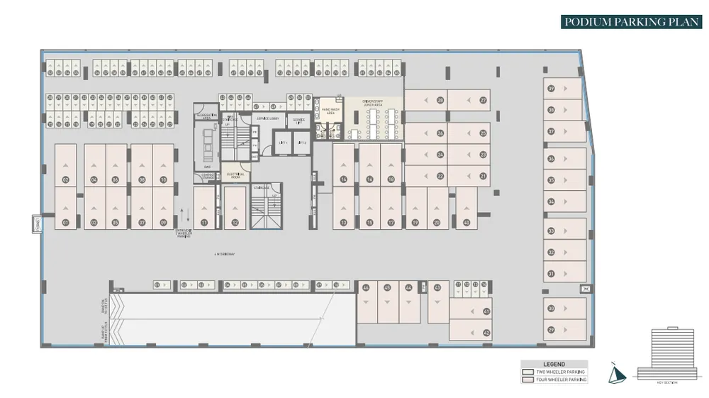 Dedicated multi-tier residential podium parking architectural layout plan with NBC-compliant spatial markings at Emerald Kingsvilla.