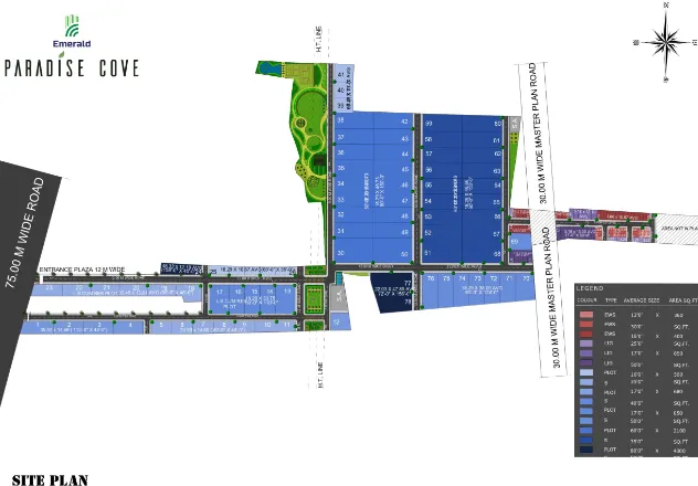 Official 25-acre engineering layout plan blueprint showing the 150 residential plotting plots distribution at Emerald Paradise Cove.