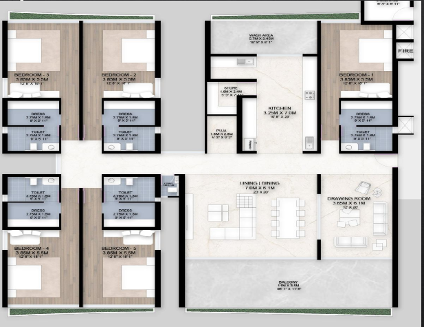 5 BHK Luxury Floor Plan Layout Diagram Paramount MV Opulence
