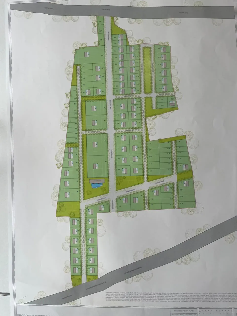Aerial 3D master plan layout view of Skye Atlantis plots near Phoenix Citadel Mall Indore.