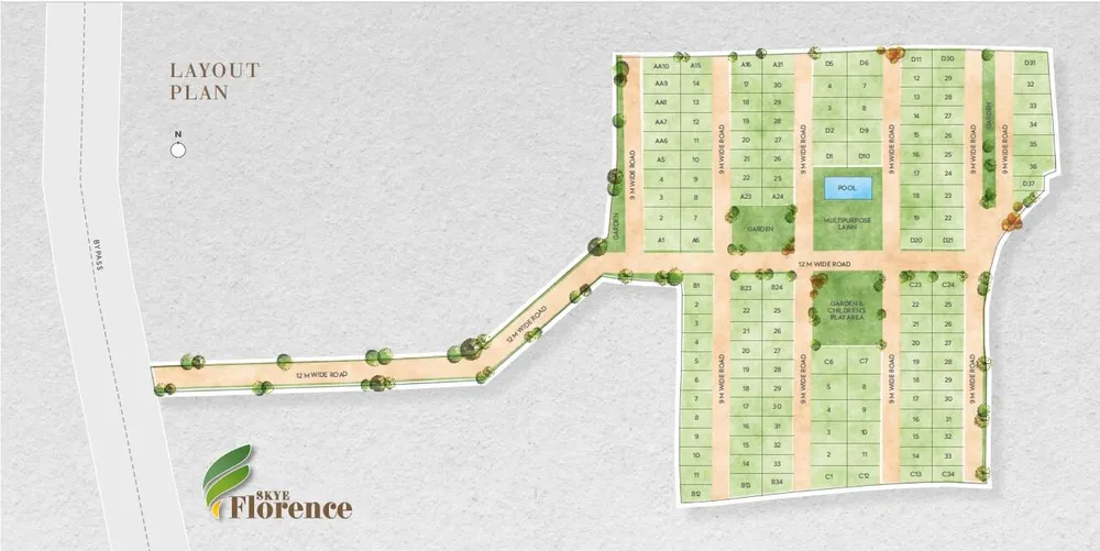 Technical plot layout sheet showing 1500 and 1700 sq ft plot sizes alongside 12M and 9M wide internal roads.