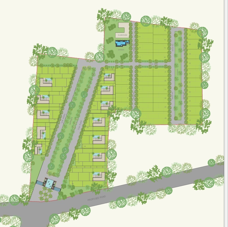 Detailed master site layout plan and plot sizes map for Skye Mayfair luxury township on MR 11 Road Indore