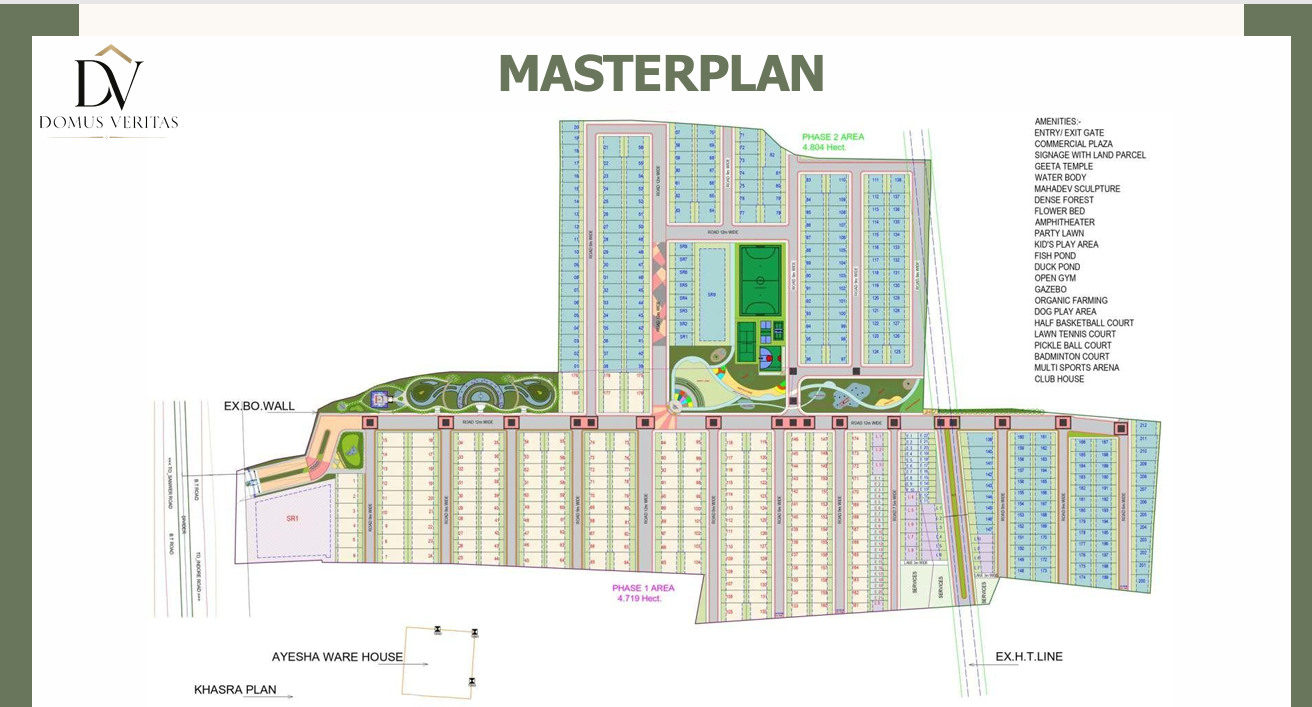 Detailed masterplan layout blueprint highlighting premium plot cuts ranging from 1,200 to 1,800 Sq. Ft. at the township.