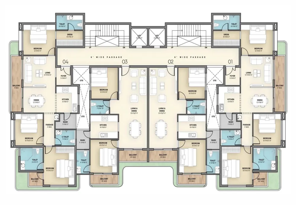 Odd floor layout plan for 1st, 3rd, and 5th floors featuring 2 BHK and 3 BHK luxury apartments at Tulsivanam Greens