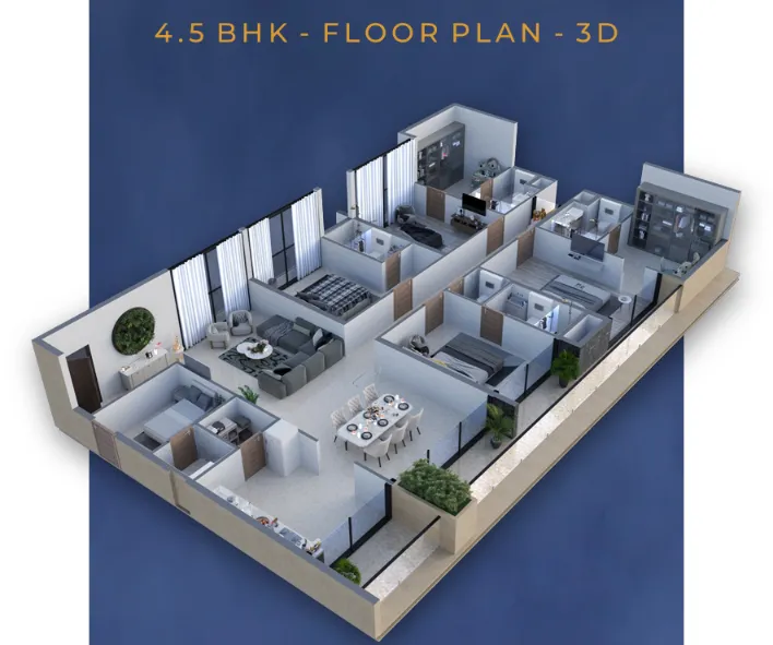 Official 3D floor plan layout schematic for the 4.5 BHK luxury apartment configuration at Victoria Harmony Indore
